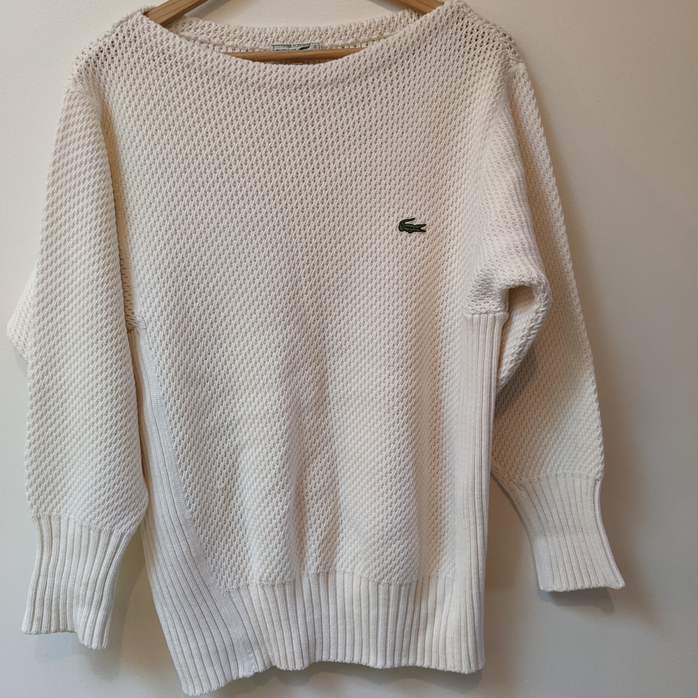 Lacoste Cream Knit Sweater 42 Medium Large Made In France